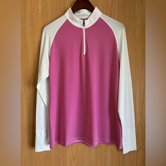 FootJoy | Women’s SZ XL | Long Sleeve 1/4 Zip Golf Shirt | Pink White | EUC - Picture 1 of 11